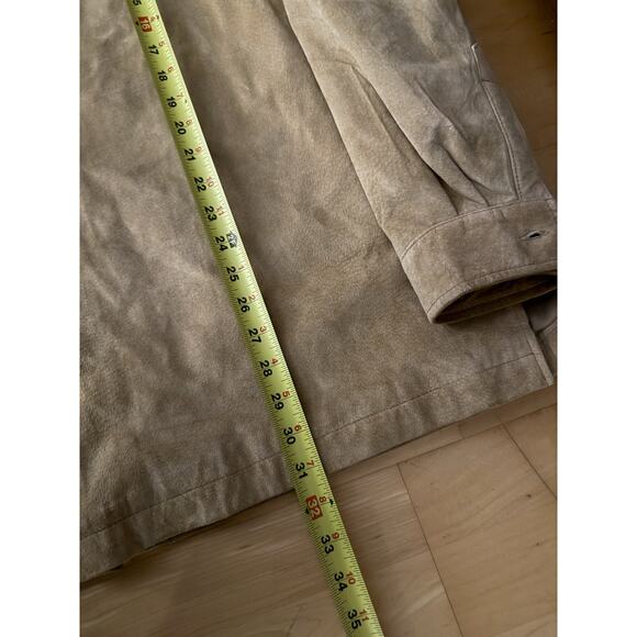 Consensus Suede Leather Shirt Jacket Shacket Tan Beige Collar Buttons Pockets XL - Picture 3 of 5